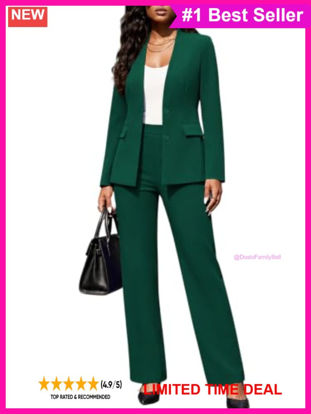 Women's 2 Piece Pantsuit Straight Leg Blazer Business Casual Office Set
